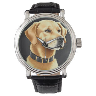 Relógio Cachorro Retriever Dourado Usando uma Coleira de C