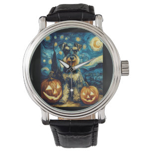Relógio Cachorro Schnauzer Miniatura Fofo no Halloween Jac