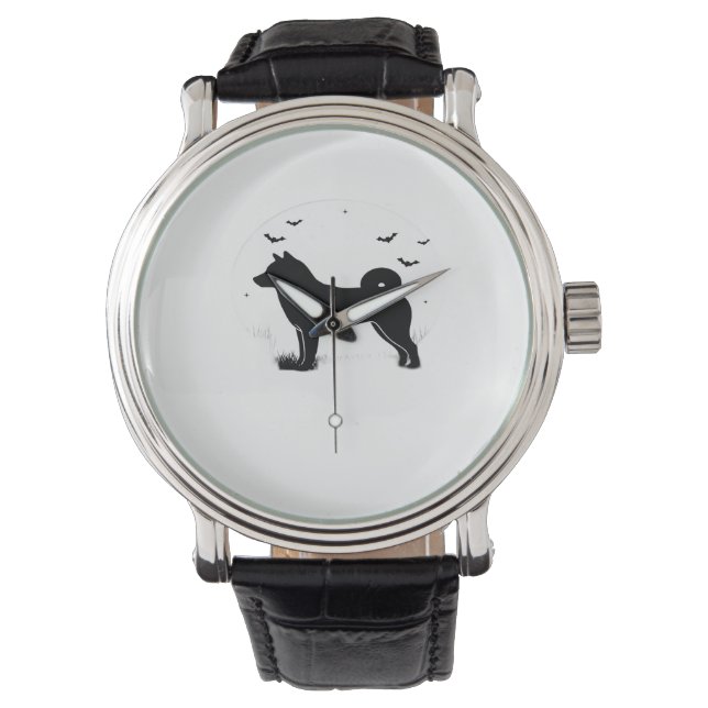 Relógio Cachorro Shiba Inu - Silhueta da Lua do Halloween  (Frente)