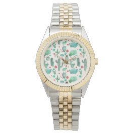 Relógio cacto e padrão de ladybug - fundo creme