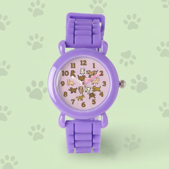 Relógio Cães de Desenho Animado Alegres para Crianças (Cute wrist watch for kids who love dogs.)