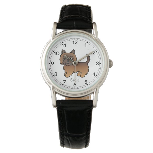 Relógio Cairn Terrier de Pelagem Listrada Vermelha & Nome  (Frente)