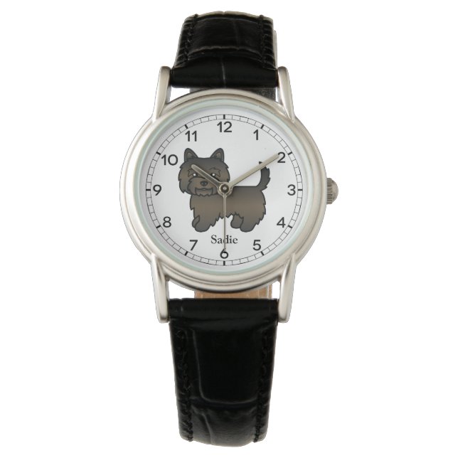 Relógio Cairn Terrier Marrom Escuro Fofo & Nome Personaliz (Frente)