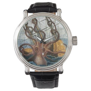 Relógio Calamar gigante do polvo náutico de   Steampunk