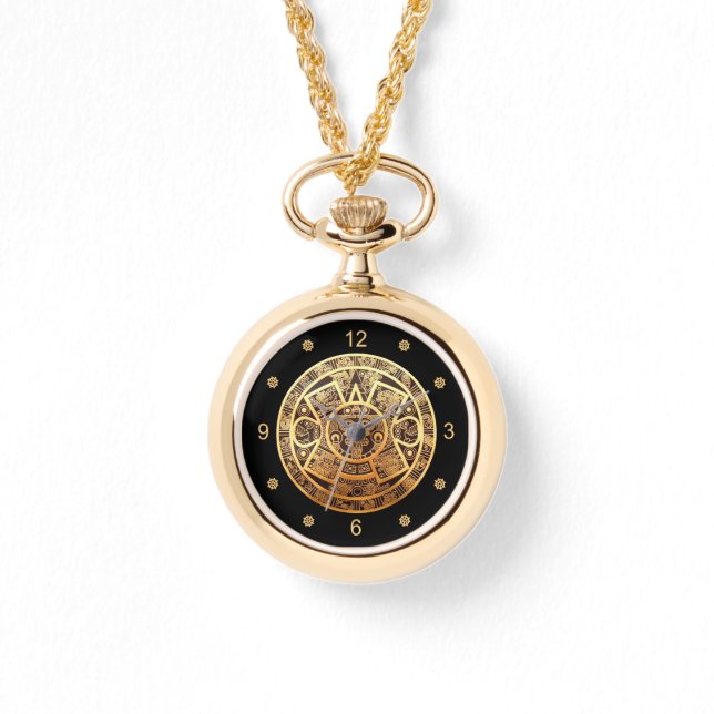 Relógio Calendário Sun Aztec ~ Dourado & Preto ~ México ~ (Frente)