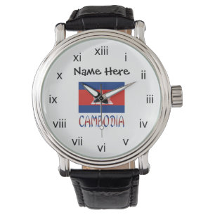 Relógio Camboja Bandeira Cambojana Nome Personalizado 