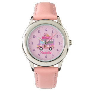 Relógio Caminhão de Sorvete Rosa Roxo Doce Para Meninas