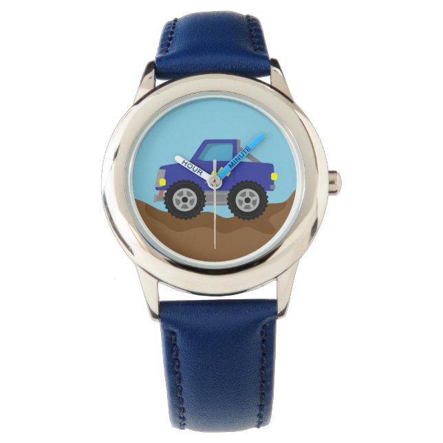 Relógio Caminhão Monstro Azul de Corrida, para Meninos (Frente)