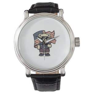 Relógio Camisa de urso Teddy patriota com desenho de gravu