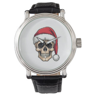 Relógio Camisa engraçada Christmas Skull Funny Santa XMES 