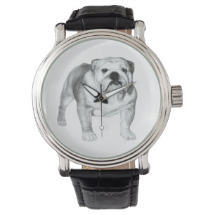Relógio Camisa-T-Bulldog Inglês desenhada à mão