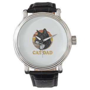 Relógio Camisa Vintage Cat Dad Retro Cat Lover Design_1