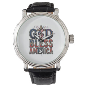 Relógio Camisa Vintage Cruz Patriótica Deus Abençoa a Amér