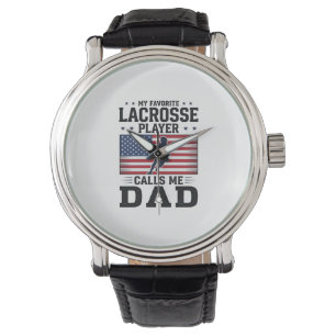 Relógio Camisa Vintage de Pai de Lacrosse Engraçado Bandei