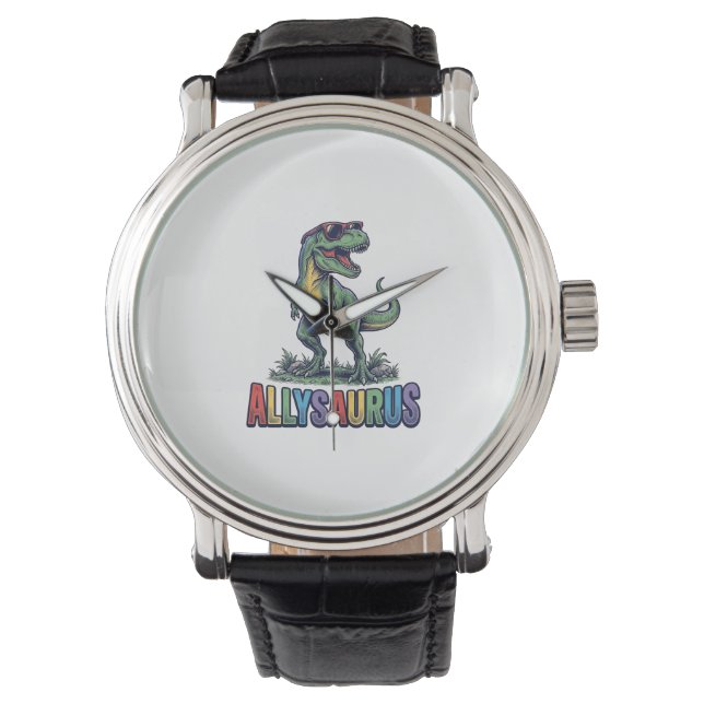 Relógio Camiseta de óculos de sol de dinossauro retrô Ally (Frente)