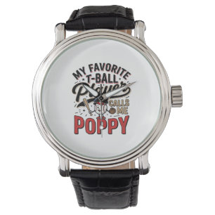 Relógio Camiseta Desenho de Gravura Vintage T-Ball Poppy_1