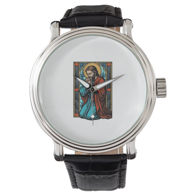 Relógio Camiseta Vetorial de Figura Religiosa Orando Vinta (Frente)