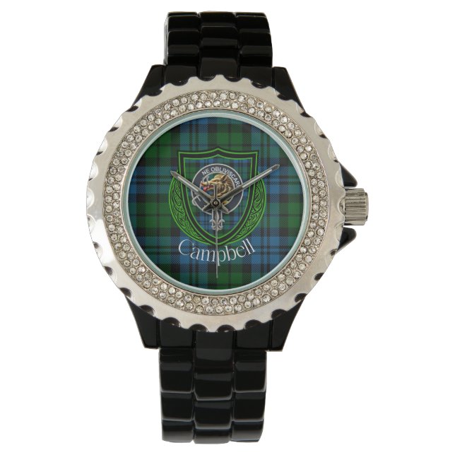 Relógio Campbell Scottish Clan Tartan & Crest (Frente)