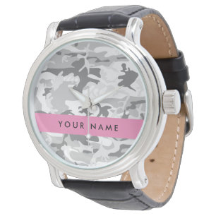 Relógio Camuflagem Cinza Neve de Inverno Personalize seu n
