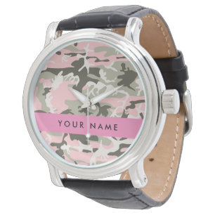 Relógio Camuflagem Rosa e Verde Personalize seu nome