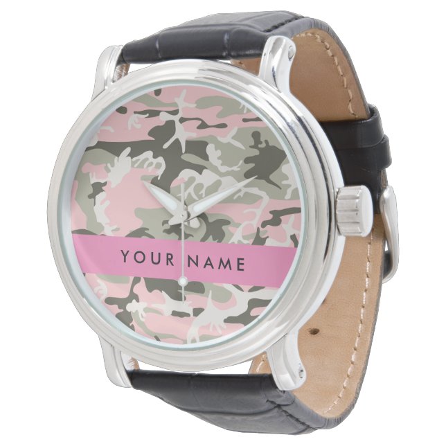 Relógio Camuflagem Rosa e Verde Personalize seu nome (Angular)