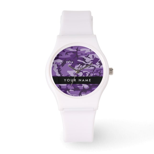 Relógio Camuflagem Roxa Personalize seu nome (Frente)