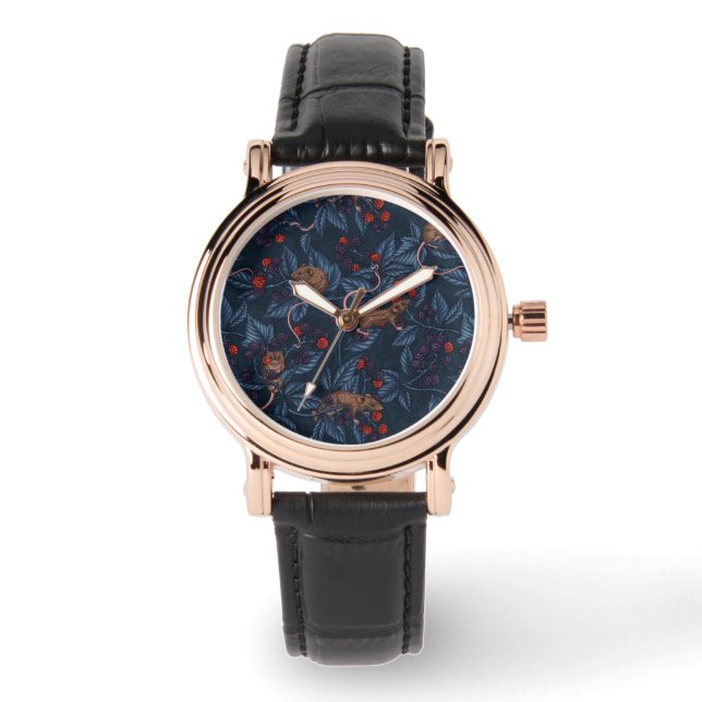 Relógio Camundongos e amoras-negras no marinho (Frente)