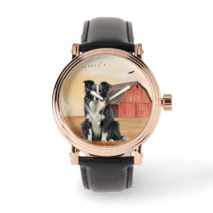 Relógio Cão Border Collie e Rancho do Celeiro Vermelho
