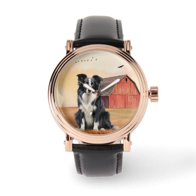 Relógio Cão Border Collie e Rancho do Celeiro Vermelho (Frente)