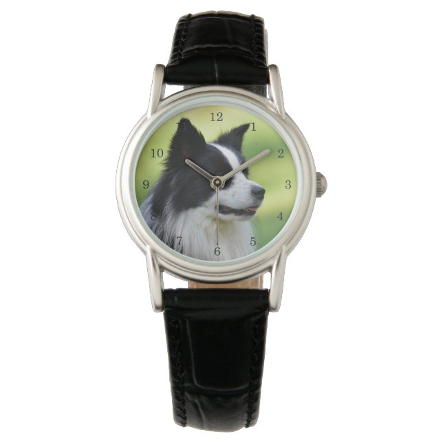 Relógio Cão Border Collie Preto e Branco (Frente)