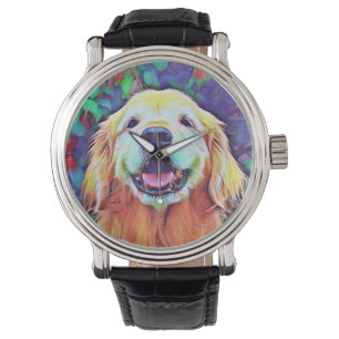 Relógio Cão de sorriso do golden retriever em cores