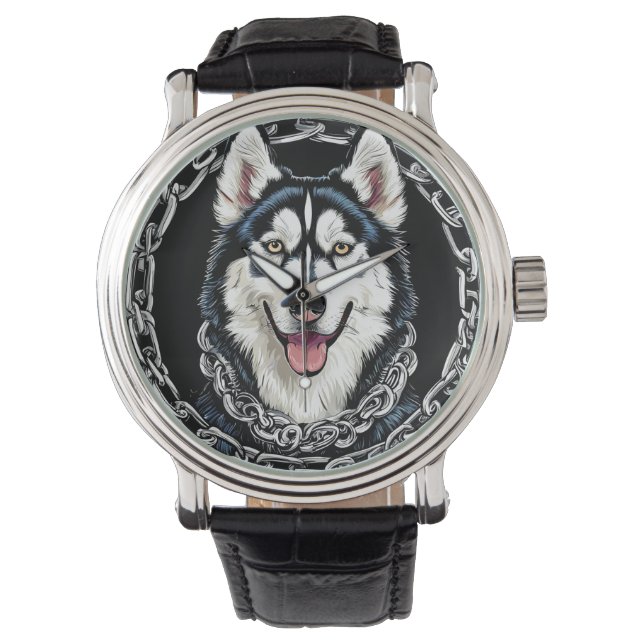 Relógio Cão Husky Majestoso com Cores Ousadas (Frente)
