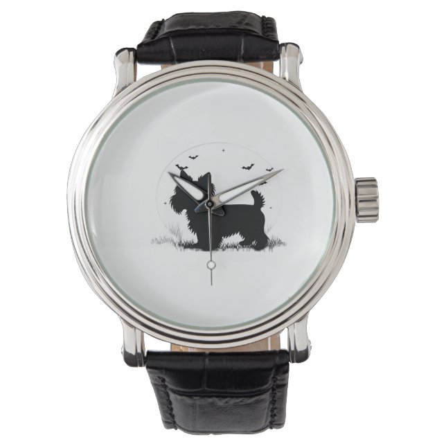 Relógio Cão Terrier Yorkshire � Silhueta da Lua de Hallowe (Frente)