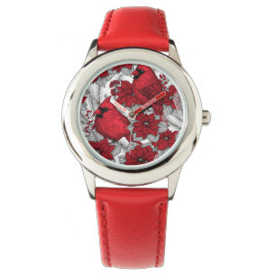 Relógio Cardinhas e poinsetos em vermelho e branco