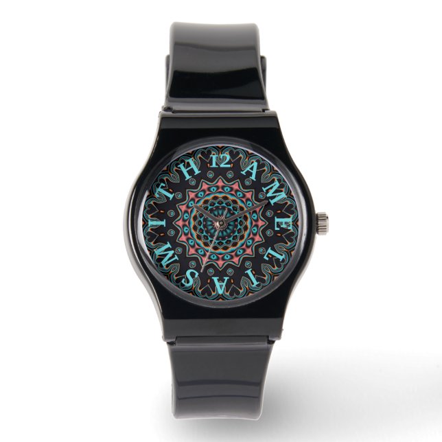 Relógio Carta Personalizada com Dial Boho Mandala Arte (Frente)