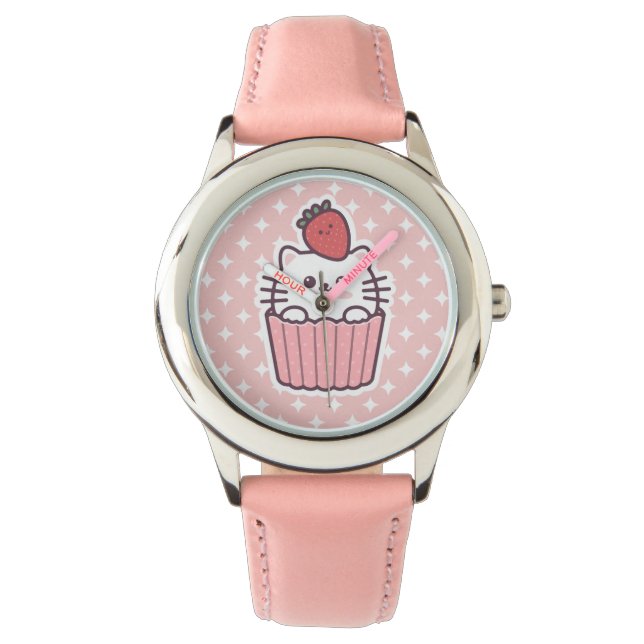 Relógio Cartografia de Cupcake de Gato de Morango Cute Kaw (Frente)
