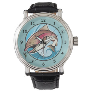 Relógio Cartoon Colorido Capturando um Peixe