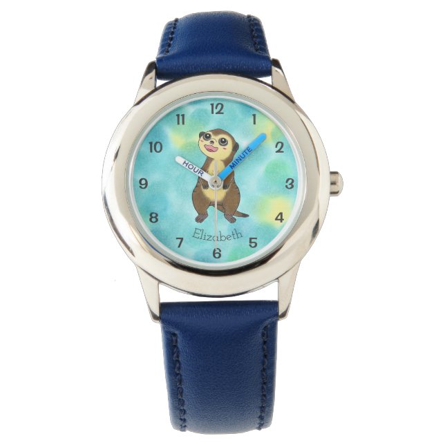Relógio Cartoon de Cartoon Azul - Cartoon Kids Name Watch (Frente)