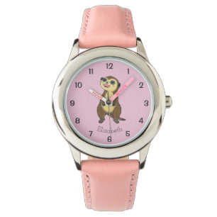 Relógio Cartoon Meerkat - Crianças Rosa Simples