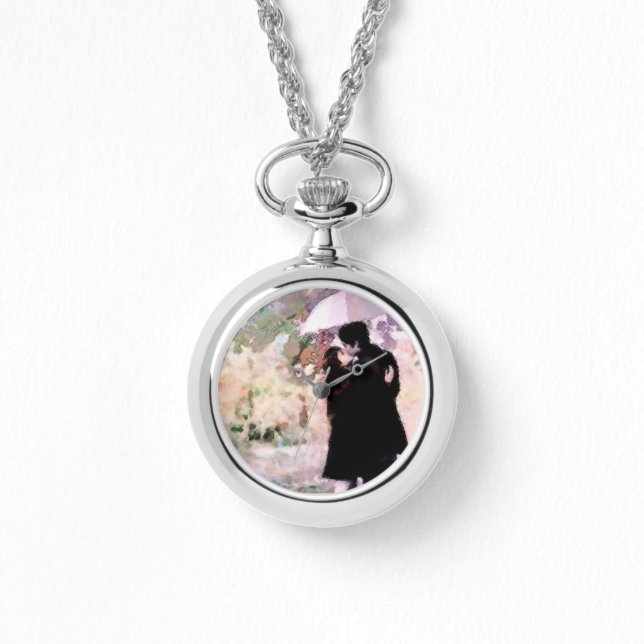 Relógio Casal no Amor Beijando na Chuva Abstrato (Frente)