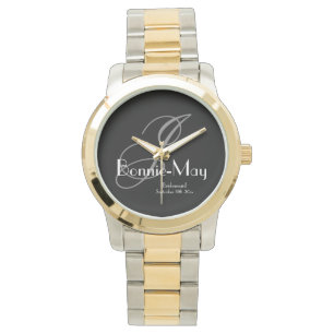 Relógio Casamento Bridesmaid Gift Elegante Monograma Chic 