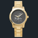 Relógio Casamento Bridesmaid Gift Modern Monograma Chic<br><div class="desc">Festa de casamento Oferece A Bridesmaid Do Monograma Moderno De Casamento De Donativos E A Bridesmaids Nome Chic Watch. Adicione esse toque especial extra com um presente monograma, especialmente para sua dama de Bridesmaid. Clique em personalizar este modelo para personalizá-lo com a inicialização do sobrenome do monograma Bridesmaids, o primeiro...</div>