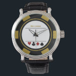 Relógio Casino Poker Chip Las Vegas Dourado<br><div class="desc">Este relógio preto,  branco e de bolor de ouro,  ao estilo do chip,  daria um presente fantástico para si mesmo ou para a pessoa que ama o casino na sua vida. Personalize o design com um nome dourado.</div>