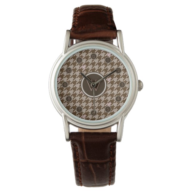 Relógio Castanho com Rosa Dourado Acento de Houndstooth Wa (Frente)