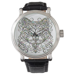Relógio Cat Watch com Abalone Metálico 3d Joias