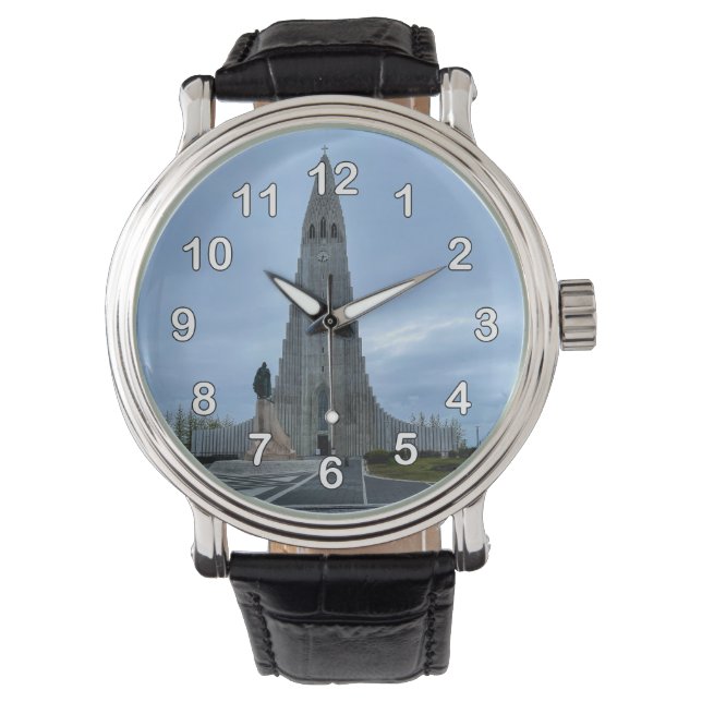 Relógio Catedral de Hallgrimskirkja Reykjavik Islândia (Frente)