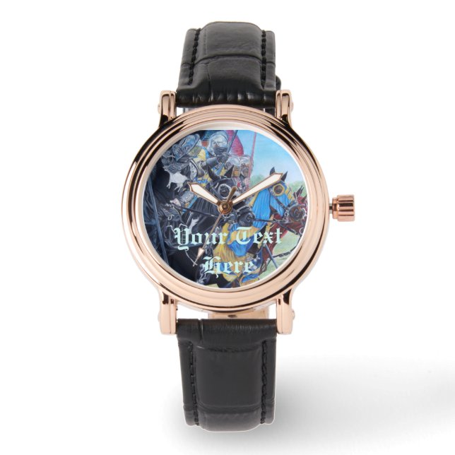 Relógio cavaleiros medievais históricos a jorrar em cavalo (Frente)