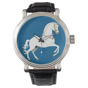 Relógio Cavalo Branco Elegante Garanhão Clássico Arte de L