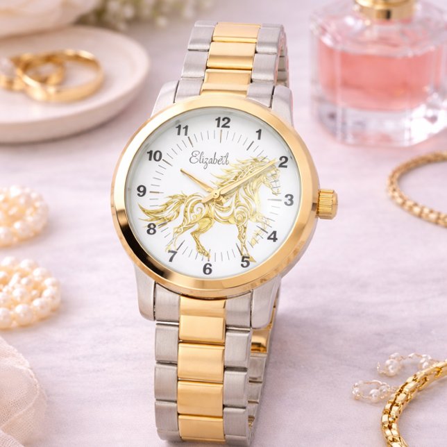 Relógio Cavalo Dourado Presente Para Ela Estilo El (Criador carregado)