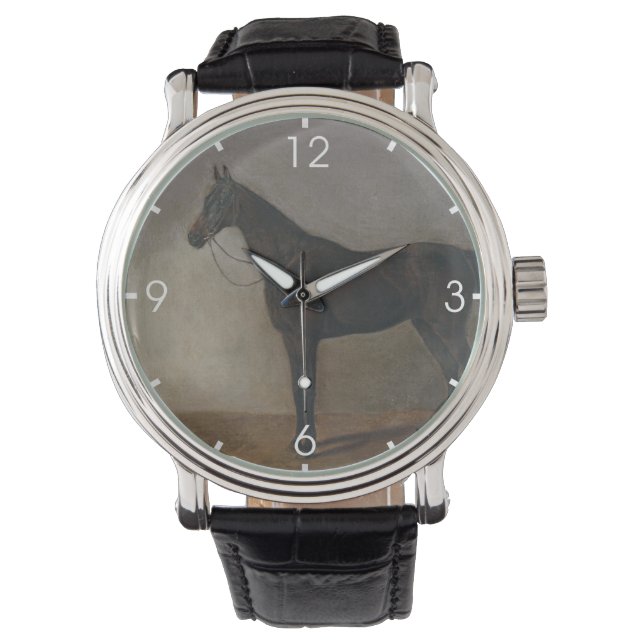 Relógio Cavalo Marrom escuro (Arte Animal Vintage) (Frente)